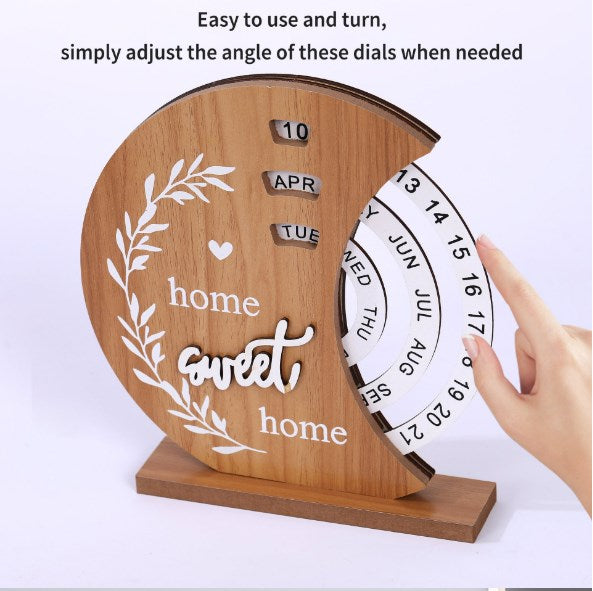 Creative Manual Rotating Wooden Disc Perpetual Desk Calendar