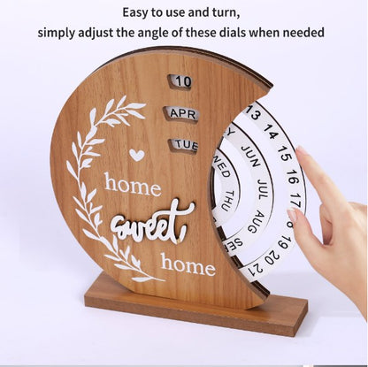 Creative Manual Rotating Wooden Disc Perpetual Desk Calendar