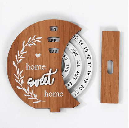 Creative Manual Rotating Wooden Disc Perpetual Desk Calendar
