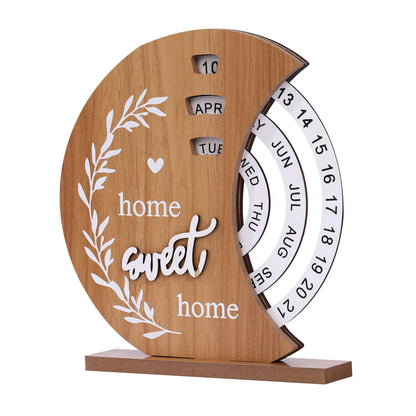 Creative Manual Rotating Wooden Disc Perpetual Desk Calendar