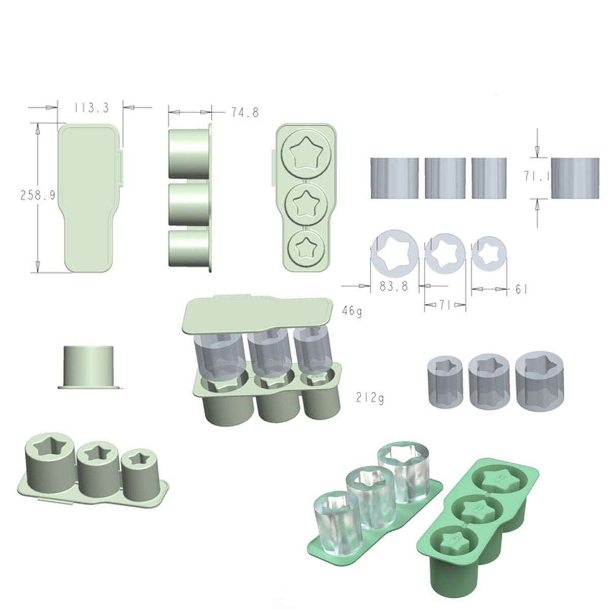 Star Shape Three Sizes Silicone Ice Cube Mold Ice Cube Tray W/ Lid