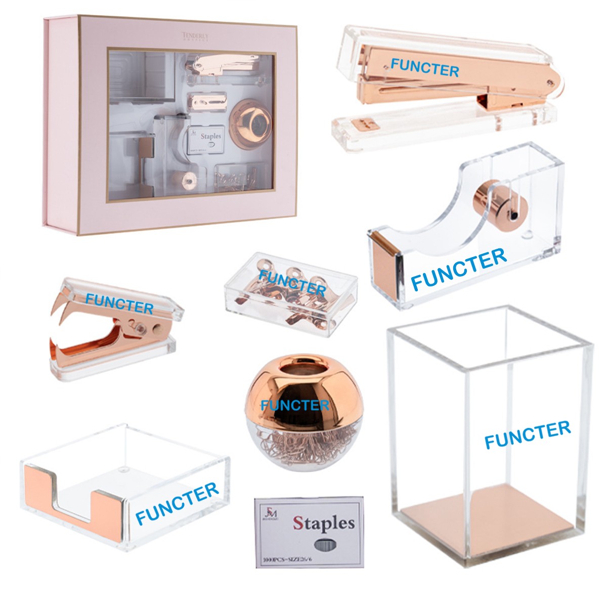 Transparent Acrylic Stapler Stationery 8 PCS Set