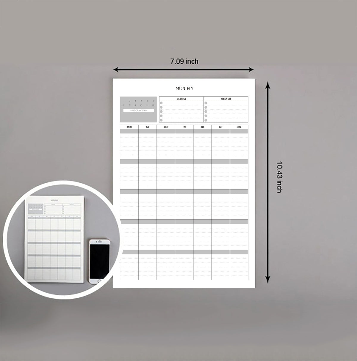 Monthly Planner Size Display