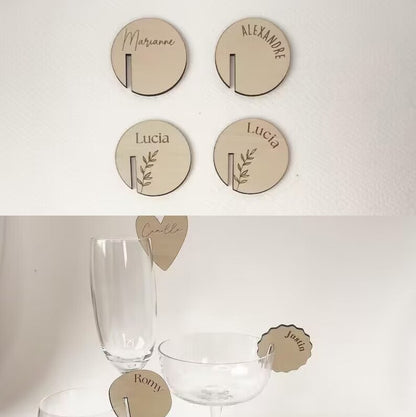 Round Shape Wood Drink Marker Wine Glass Recognizer