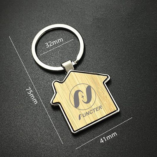 Bamboo Surface House Shape Keychain