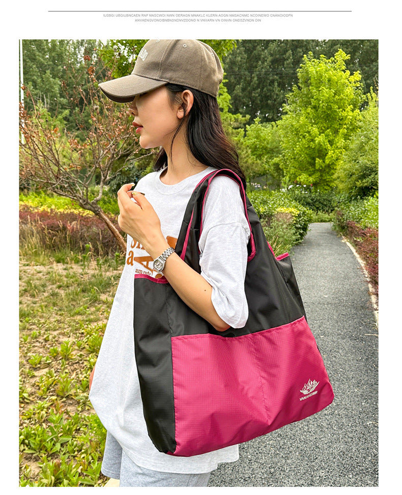 Polyester Grocery Foldable Shoulder Bag Travel Shopping Tote Bag 27L