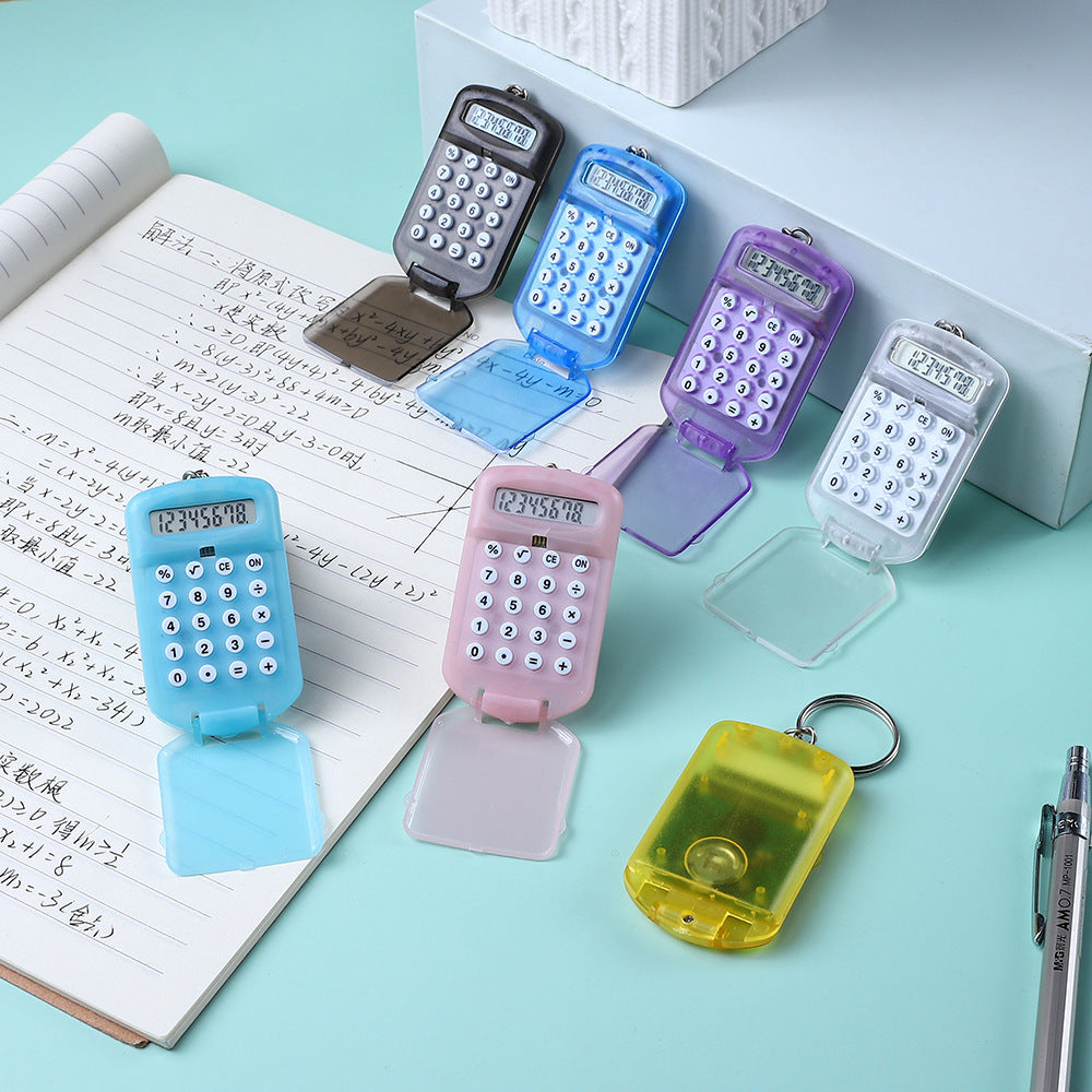 Mini Pocket Digits Electronic Calculator Keychain W/ Flip