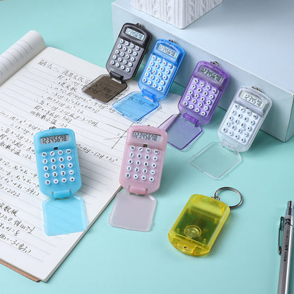 Mini Pocket Digits Electronic Calculator Keychain W/ Flip