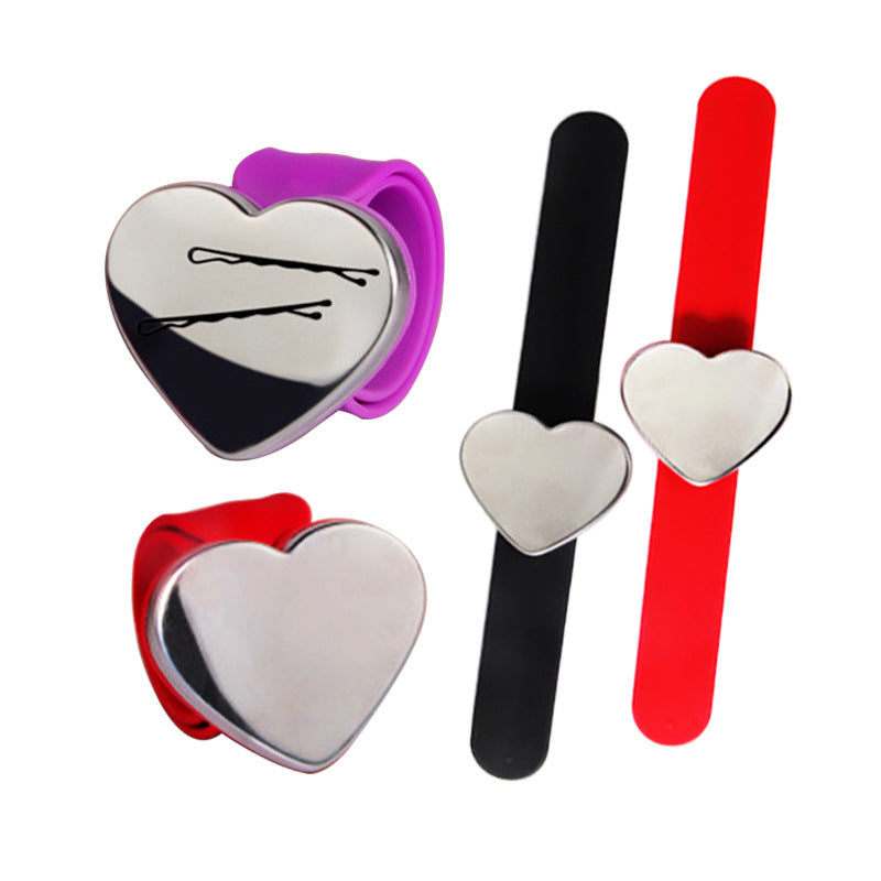 Custom Slap Bracelet W/ Hair Pin Holder Heart Magnetic Wristband