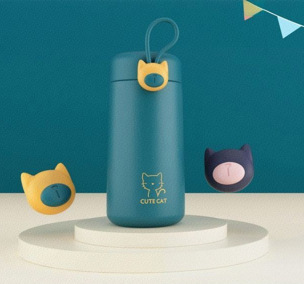 Stainless Steel Cute Cat Insulated Water Bottle 9 oz.