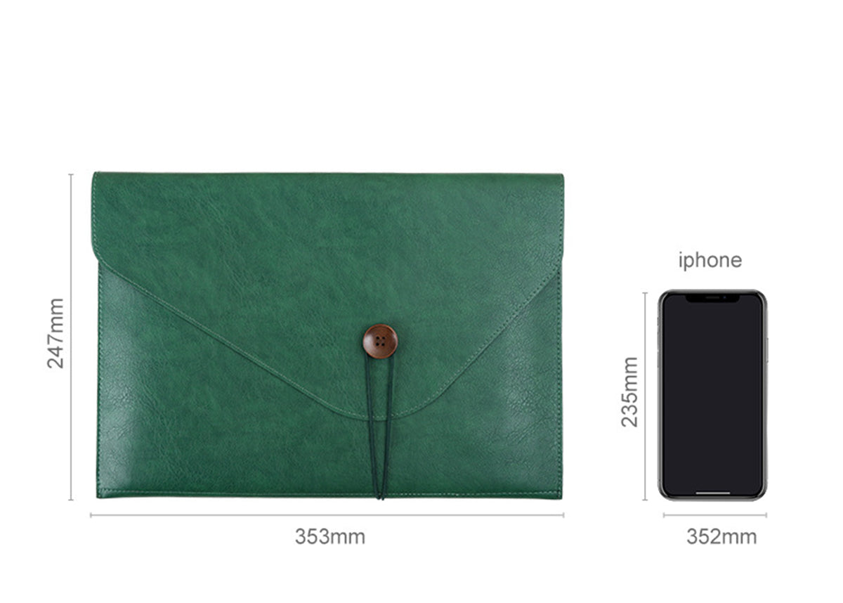 A4 PU Leather Portfolio Envelope Bag File Folder Sleeve Pouch With Button Closure