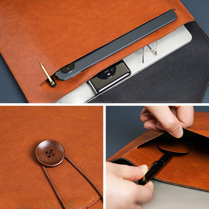 A4 PU Leather Portfolio Envelope Bag File Folder Sleeve Pouch With Button Closure