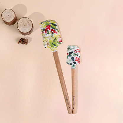 Silicone Spatula Wooden Handle Set Of 2 Pcs Non-Stick Kitchen Kit
