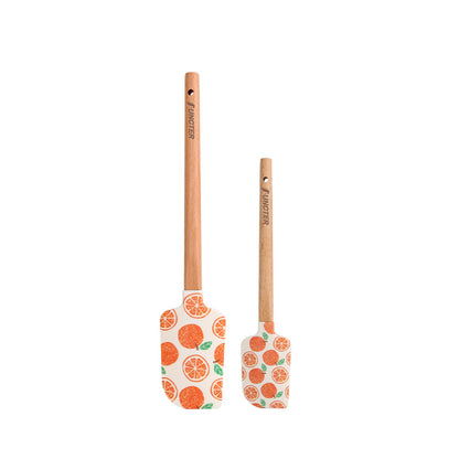 Silicone Spatula 2 Pcs Set Wooden Handle Heat-Resistant