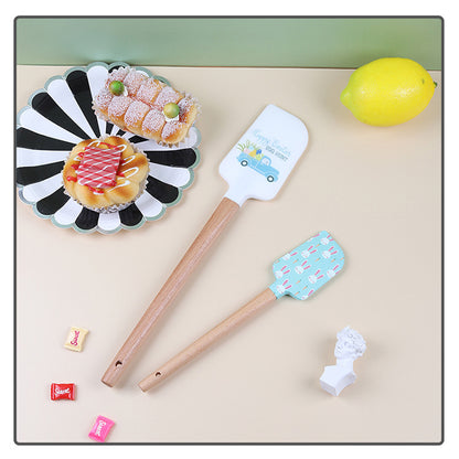 Silicone Spatula Wooden Handle Set Of 2 Pcs Non-Stick Kitchen Kit(Custom Printing on Silicone Head)