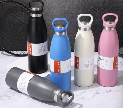 Stainless Steel Insulated Water Bottle W/ Keychain For Hiking 18 oz.