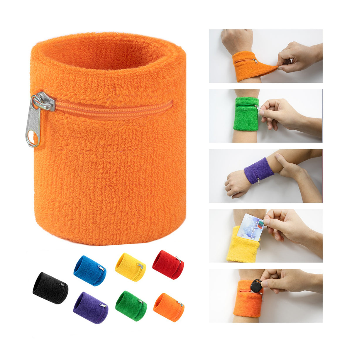 Cotton Wristband W/ Zipper Pocket