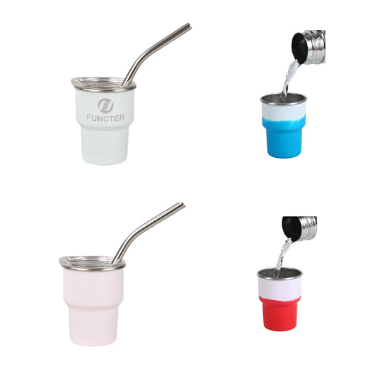 Stainless Steel Color-Changing Mini Tumbler W/ Straw 2 oz.