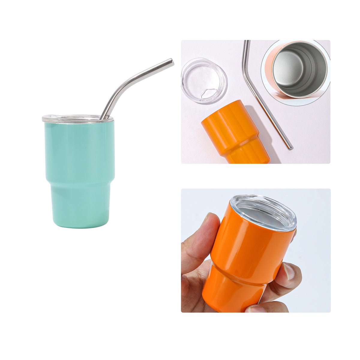 Stainless Steel Mini Tumbler W/ Straw 7 oz.
