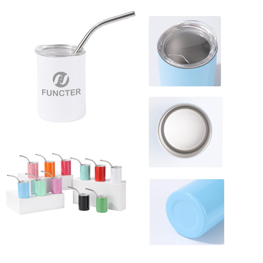Stainless Steel Laser Engraved Insulated Drinking Cup W/ Straw 3 oz.
