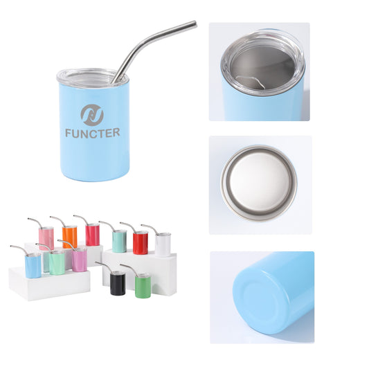 Stainless Steel Laser Engraved Insulated Drinking Cup W/ Straw 5 oz.