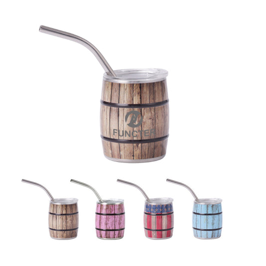Laser Engraved Barrel Shaped Mini Wine Cup W/ Straw 3 oz.