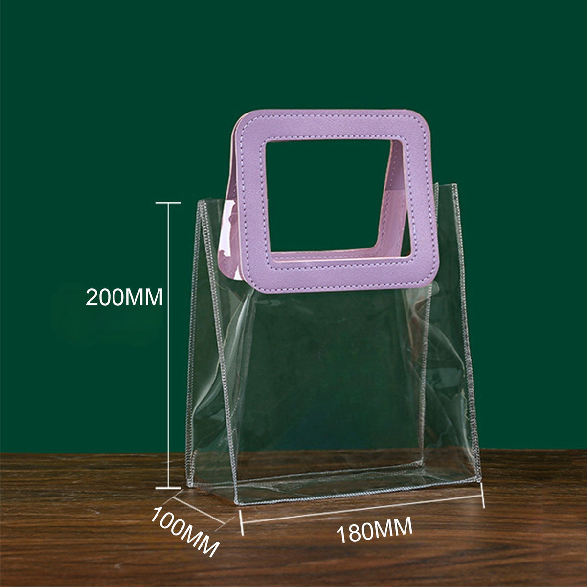 PVC Transparent Reusable Small Tote Bag Gift Bag W/ Rectangular Handle 8x7x4"