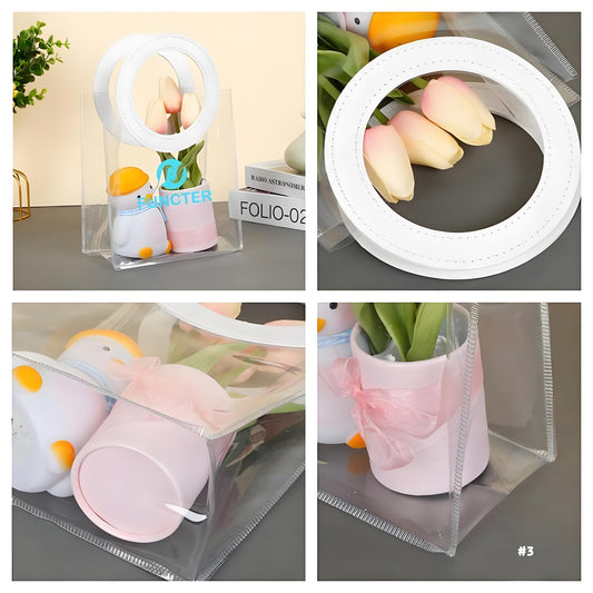 PVC Transparent Reusable Large Tote Bag Gift Bag W/ Handle 10x11x6"