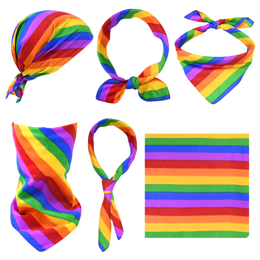 Custom Full Color Multifunction Pride Rainbow Style Square Polyester Head Scarf 21x21"