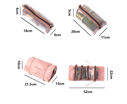 Roll Up Makeup Bag Foldable Portable Travel Cosmetic Organizer W/ Removable Mesh Storage Cases