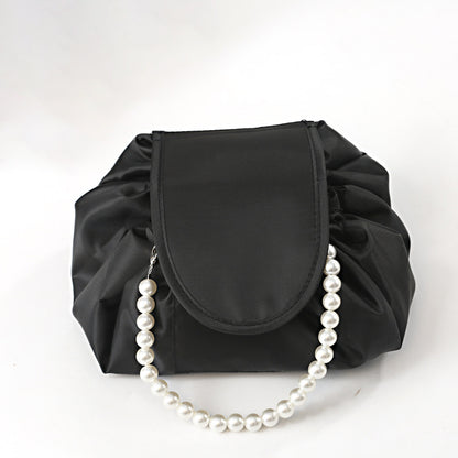 Portable Polyester Pearl Chain Bag Travel Cosmetic Bag With Rope