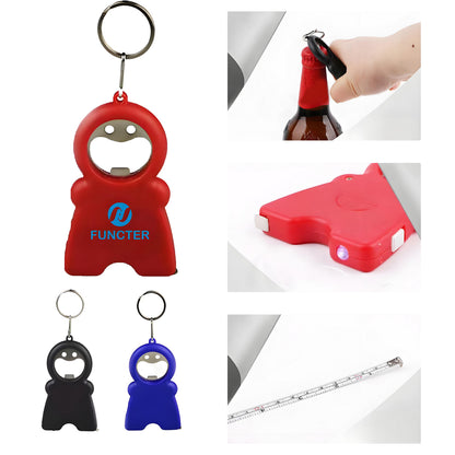 3-in-1 Bottle Opener LED light Measuring Tape Keychain