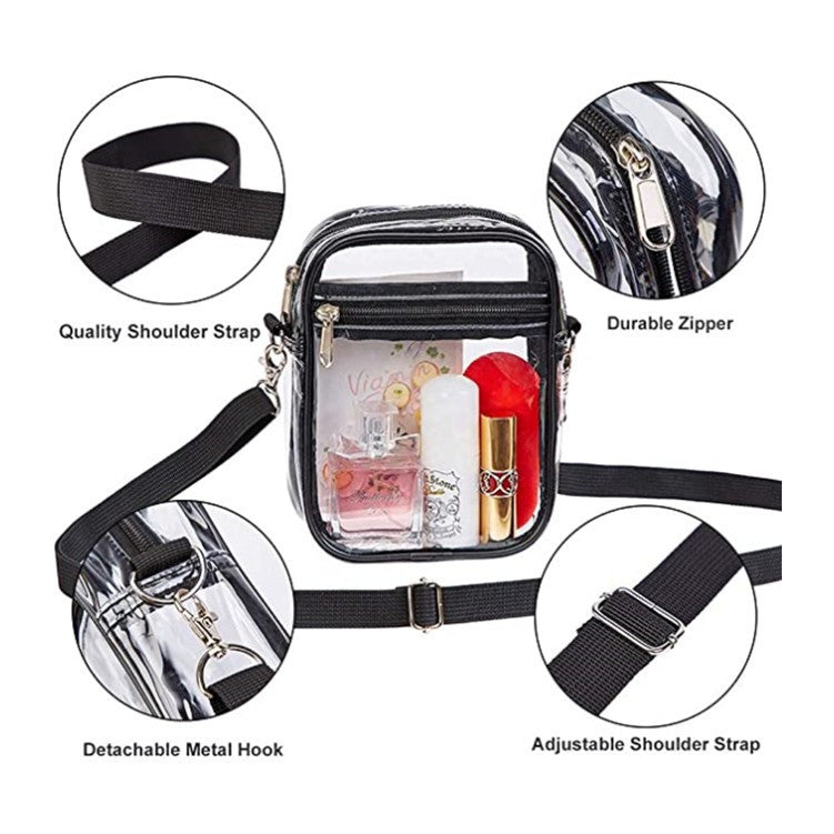 Women's PVC Transparent Shoulder Bag Clear Bag Crossbody Bag W/Strap Stadium Approved Bag